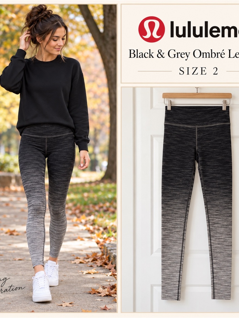 lululemon athletica Black to Grey Ombré Leggings Size 2